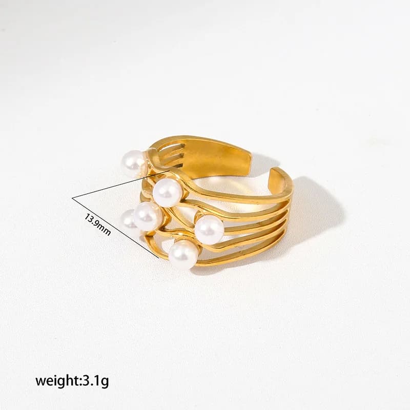Bague ajustable ouverte cœur en acier inoxydable avec nacre