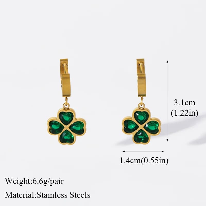 Boucles d'oreilles pendantes Trèfle en Zircon Vert