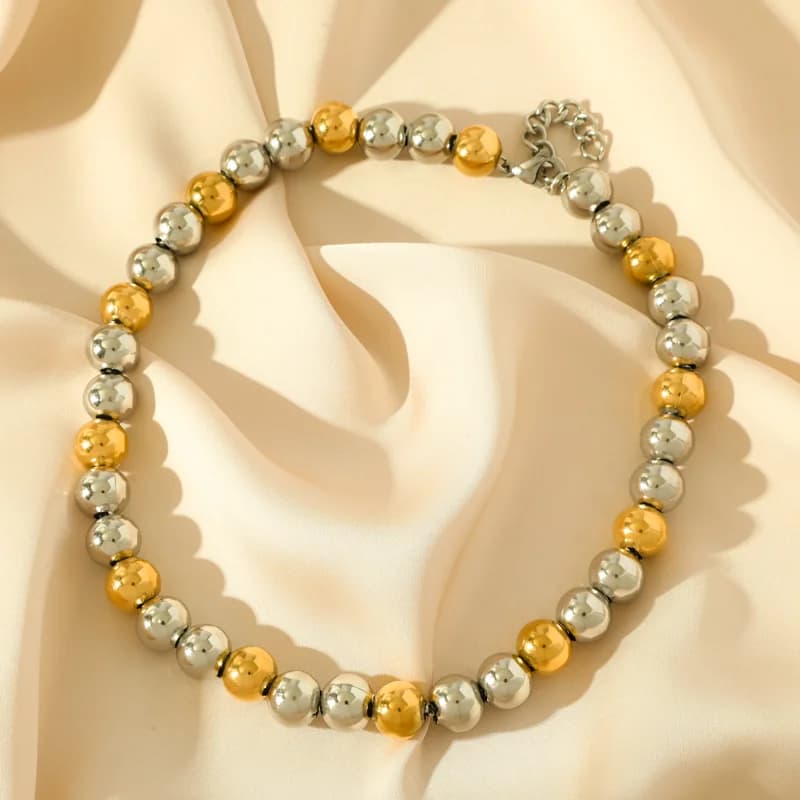 Collier perles pleines en acier inoxydable