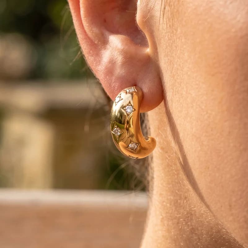 Boucles d'oreilles puces zircon irrégulières en acier inoxydable