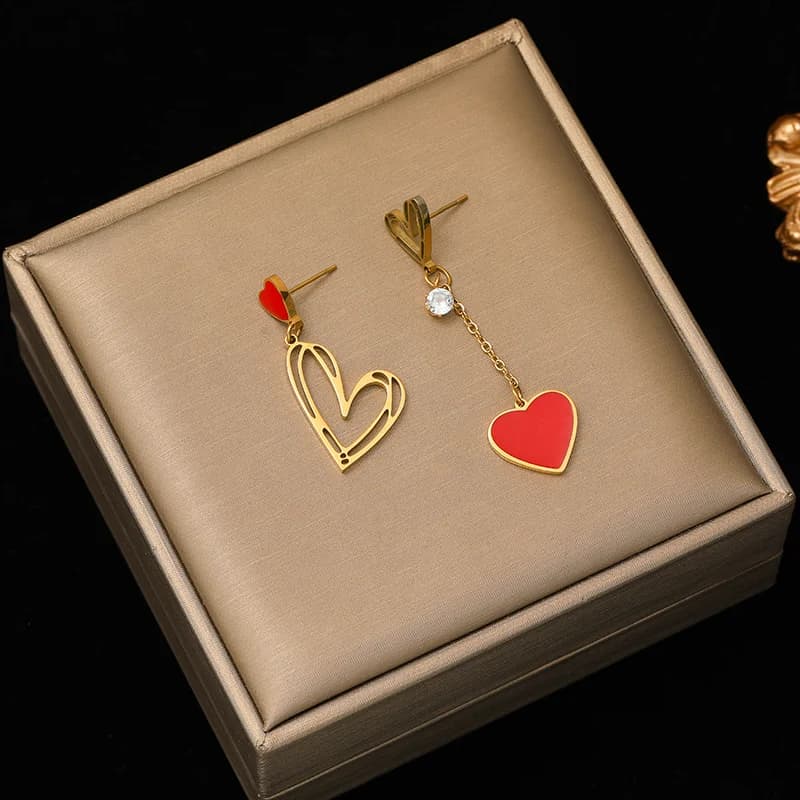 Boucles d'Oreilles Puces Cerise Zircon, Acier Inoxydable Étanche