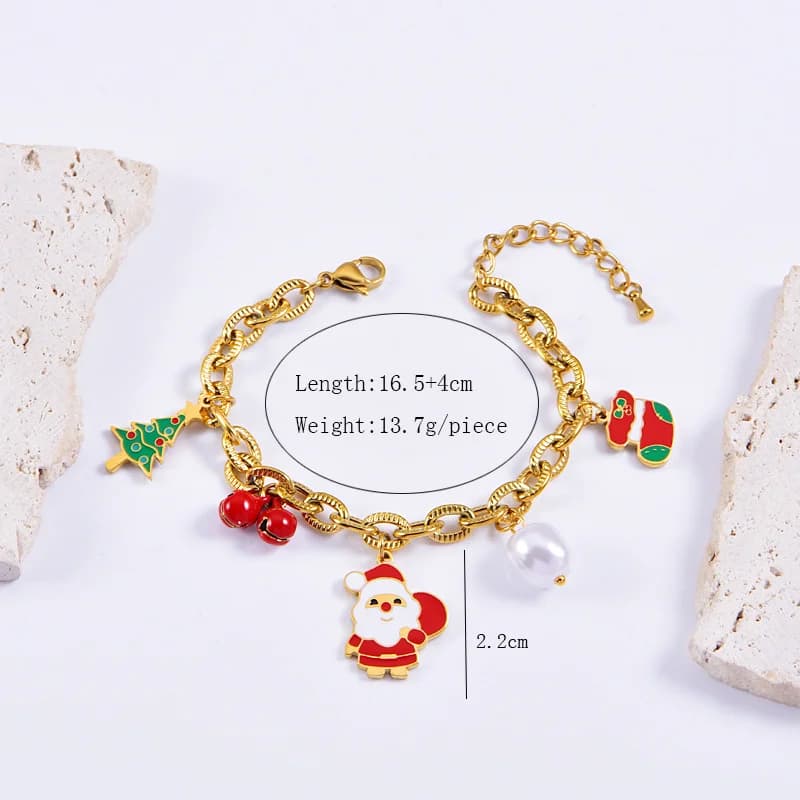 Bracelet jonc breloque bonhomme de neige en acier inoxydable