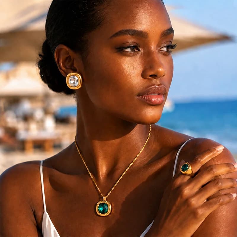 Parure choker zirconium cubique et boucles d'oreilles