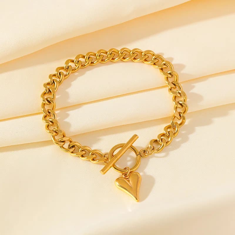 Bracelet breloque cœur, plaqué or 18K