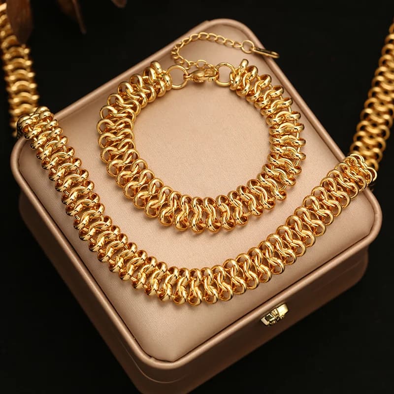 Parure Collier et Bracelet Chaîne Épaisse Plaqué Or