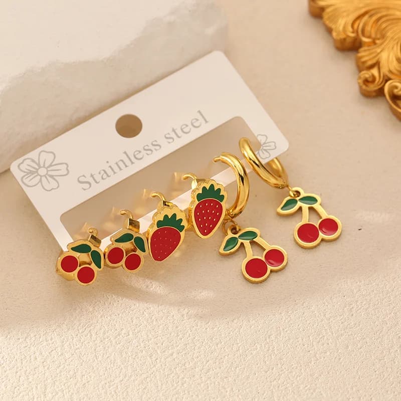Boucles d'oreilles cerceau Cerise et Fraise - Lot de 3