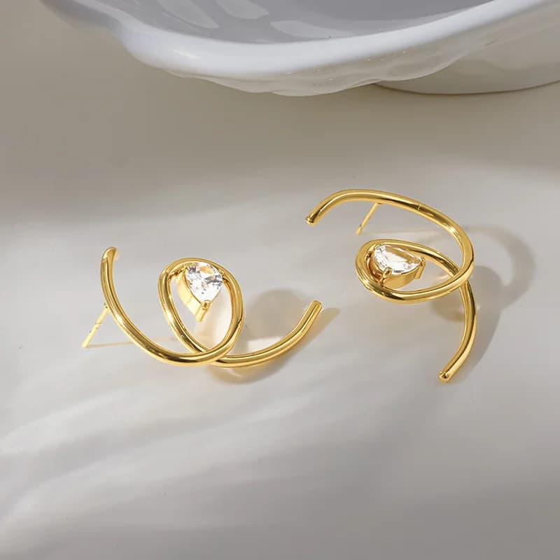 Boucles d'oreilles puces zircon irrégulières en acier inoxydable
