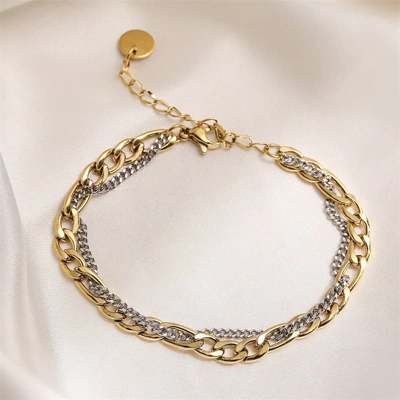 Parure collier et bracelet bicolore