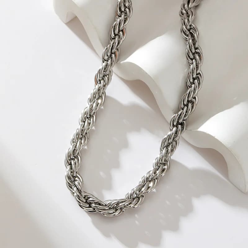 Collier chaîne épaisse 8mm, plaqué or 18K