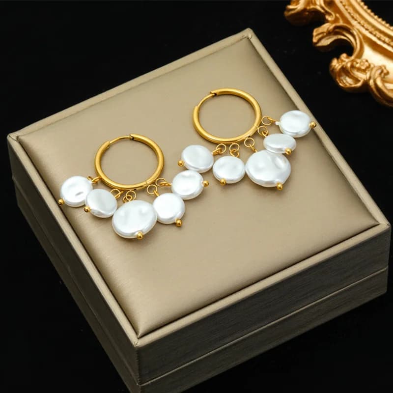 Boucles d'Oreilles Pendantes Perles Croix Léopard Phénix