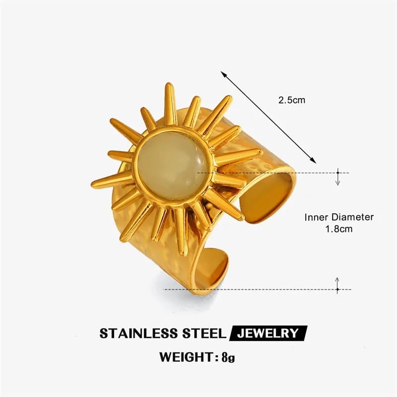 Bague ajustable vintage ovale en pierre, acier inoxydable