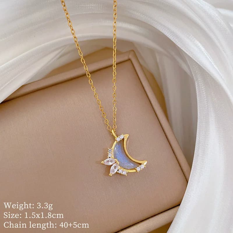 Collier Pendentif Lune Étoile, Acier Inoxydable