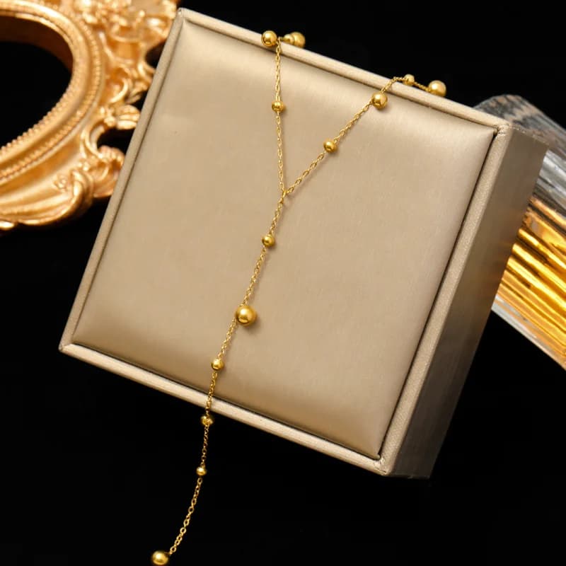 Collier perles pleines en acier inoxydable