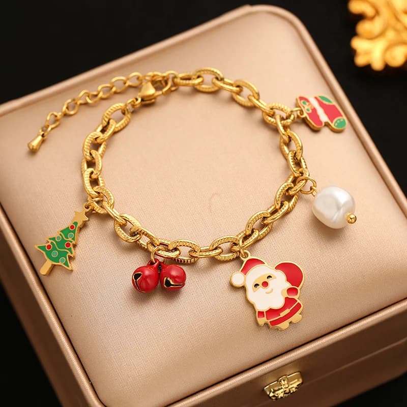 Bracelet jonc breloque bonhomme de neige en acier inoxydable