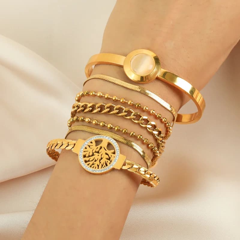 Bracelet chaîne multi-tours en acier inoxydable couleur or