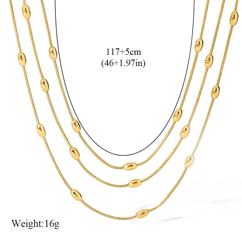 Parure collier et bracelet chaînes superposées dorées