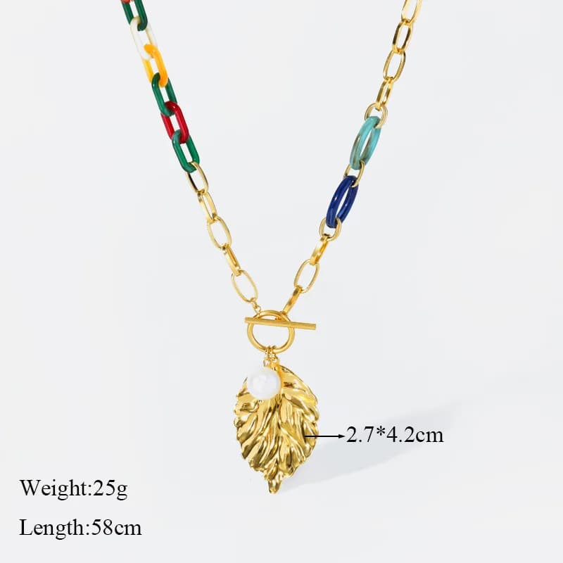 Grand collier pendentif feuille acrylique