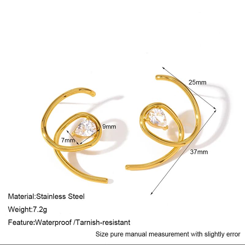 Boucles d'oreilles puces zircon irrégulières en acier inoxydable