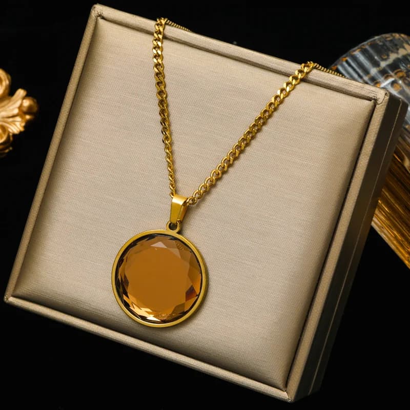 Ras-du-cou pendentif cristal rond