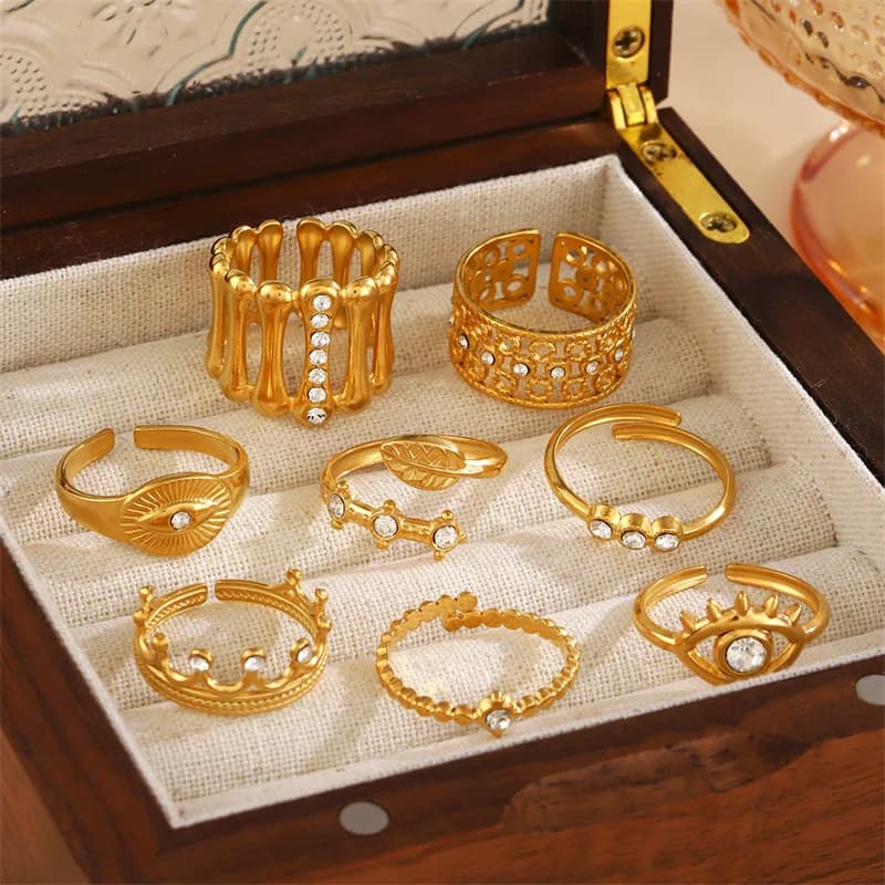 Bague Statement Dorée à Œil et Pendentifs Zircon