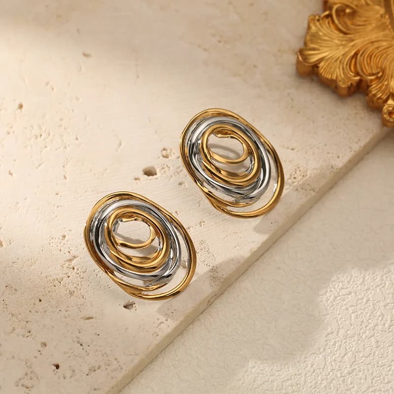Puces d'oreilles géométriques bicolores en acier inoxydable 316L
