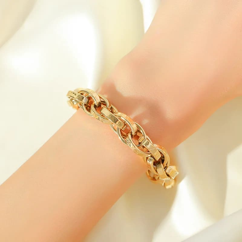 Bracelet chaîne cubaine épaisse plaqué or acier inoxydable 316L