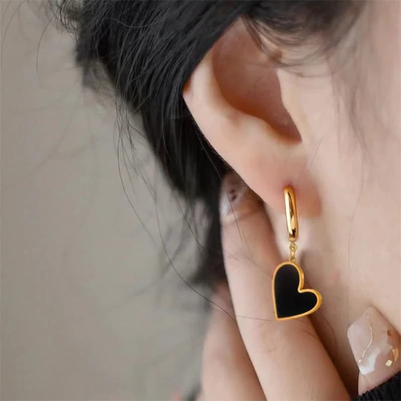 Boucles d'oreilles pendantes Soleil, Lune et Cœur, Acier inoxydable