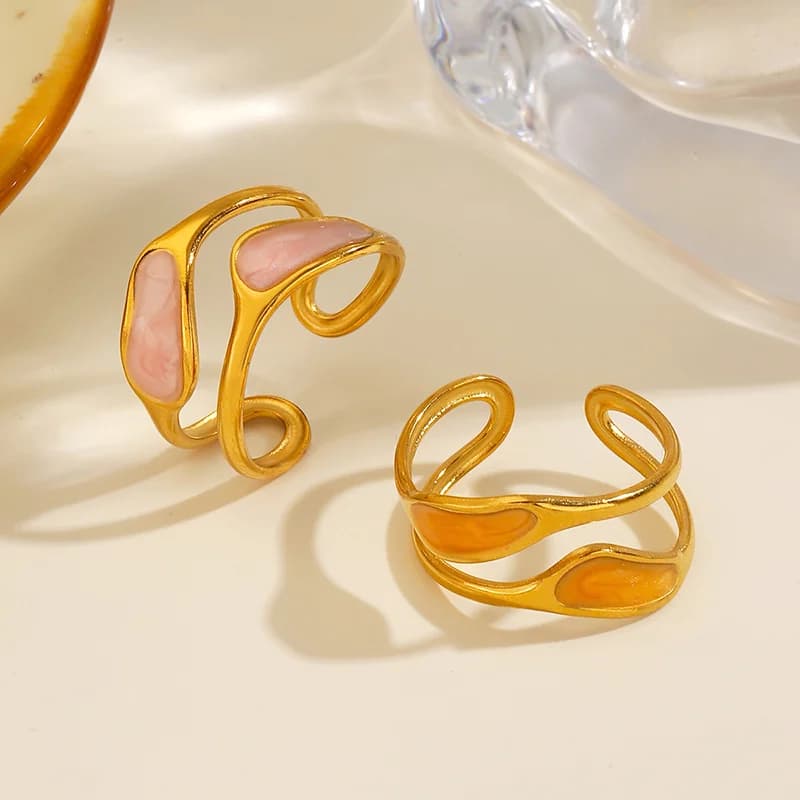 Bague réglable en émail irrégulier, acier inoxydable