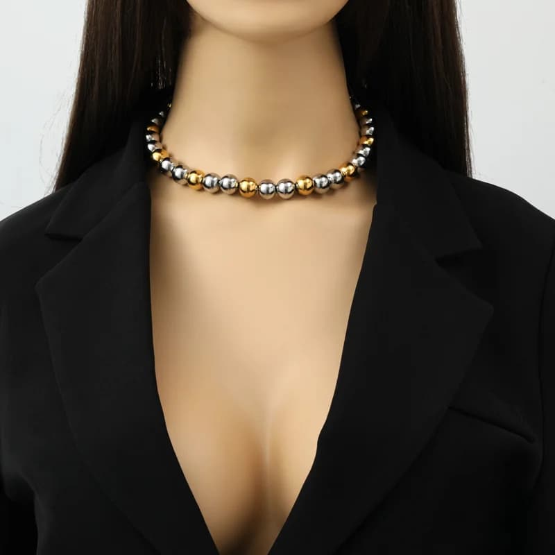 Parure Collier et Bracelet à Perles Massives, 2 Couleurs