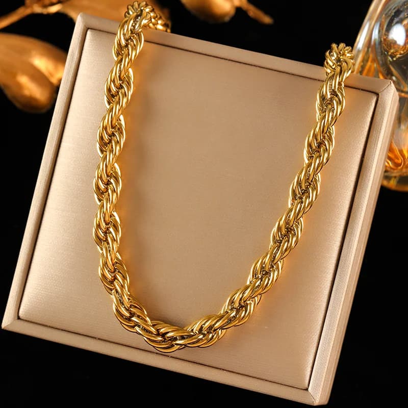 Collier chaîne épaisse 8mm, plaqué or 18K