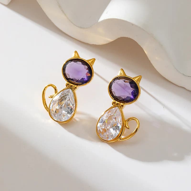 Boucles d'oreilles pendantes en acier inoxydable avec cristaux de zircon