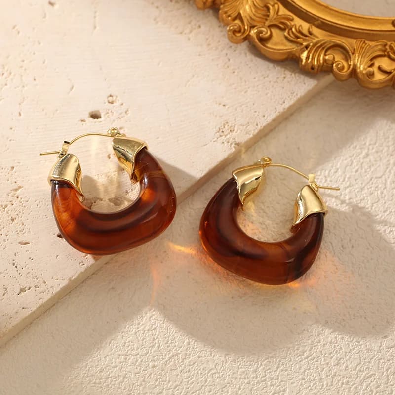Boucles d'oreilles pendantes soleil étoile ambrées vintage
