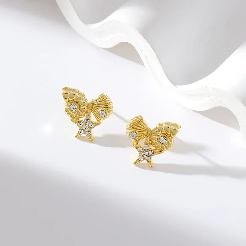 Boucles d'oreilles clous étoile de mer coquillage zircon acier inoxydable