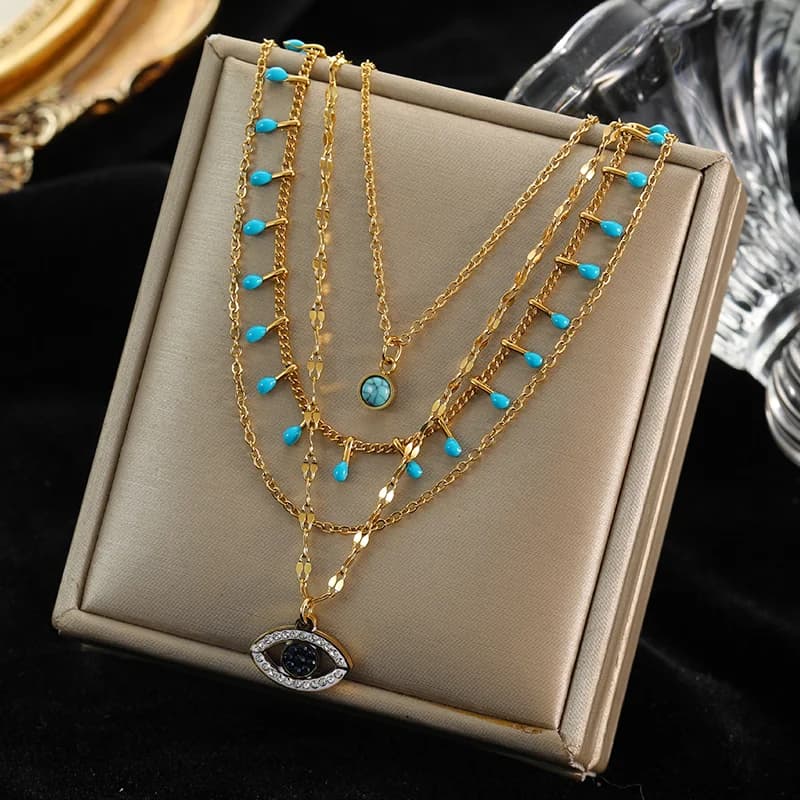 Collier empilé minimaliste en acier inoxydable à plusieurs rangs