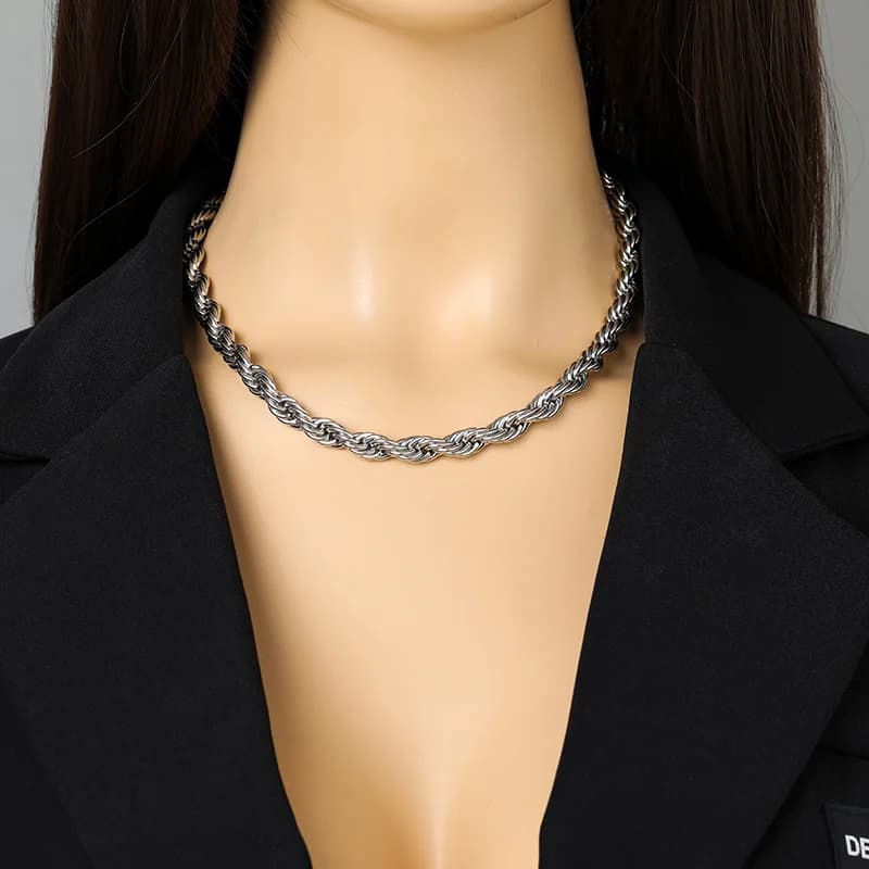 Collier chaîne épaisse 8mm, plaqué or 18K