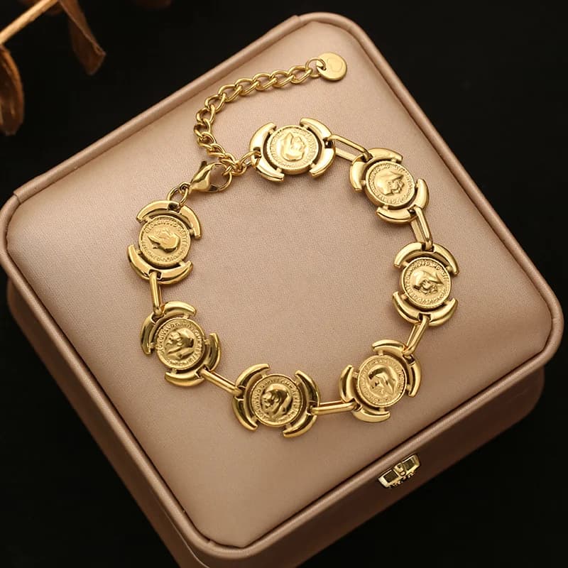 Bracelet jonc rond portrait couleur or