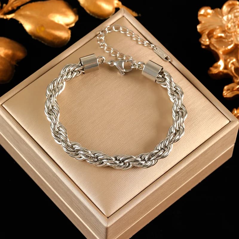 Parure collier et bracelet chaîne torsadée épaisse 8 mm
