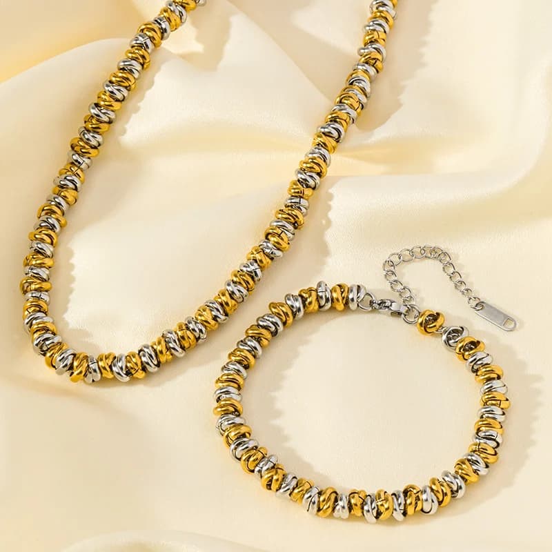 Set collier et bracelet chaîne bicolore