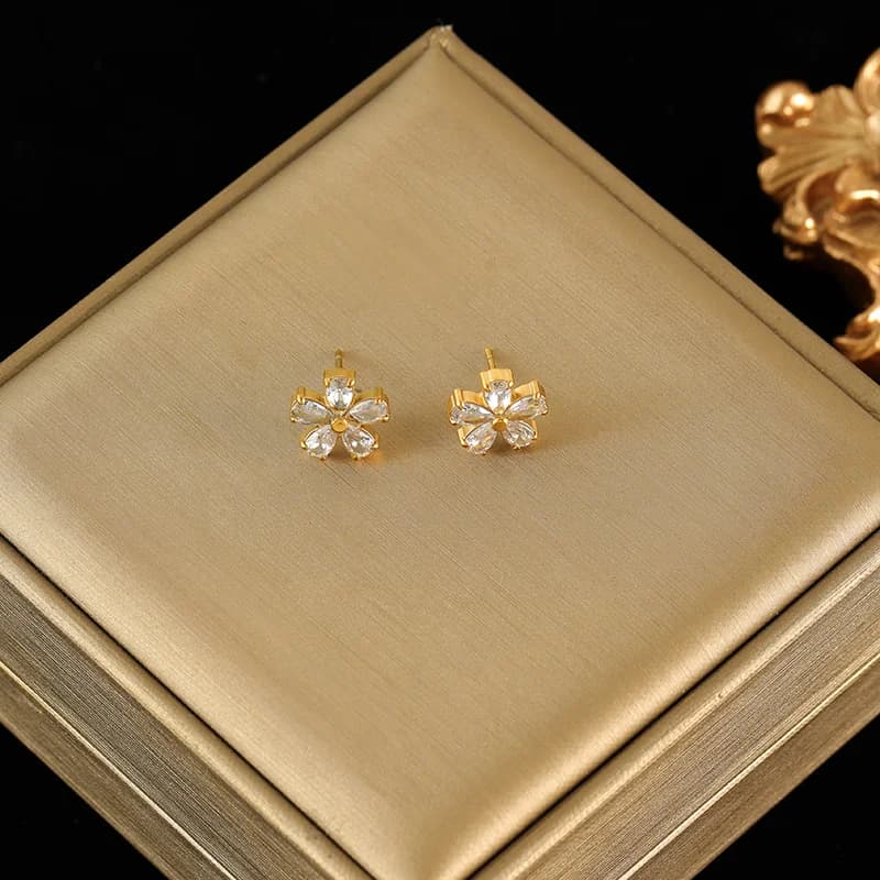 Parure de bijoux fleur avec zircons blancs
