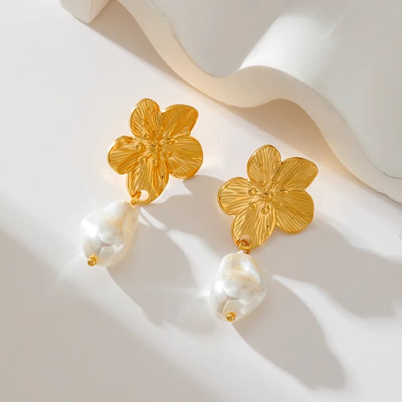 Boucles d'oreilles pendantes avec pierre bleue, plaquées or