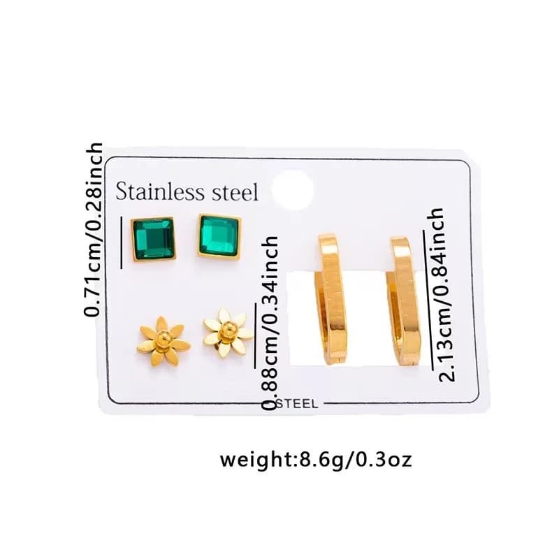 Set de Boucles d'Oreilles Fleurs en Zircons Verts (3 Paires)
