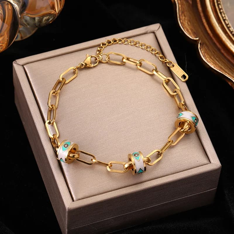 Bracelet chaîne géométrique épaisse, acier inoxydable doré