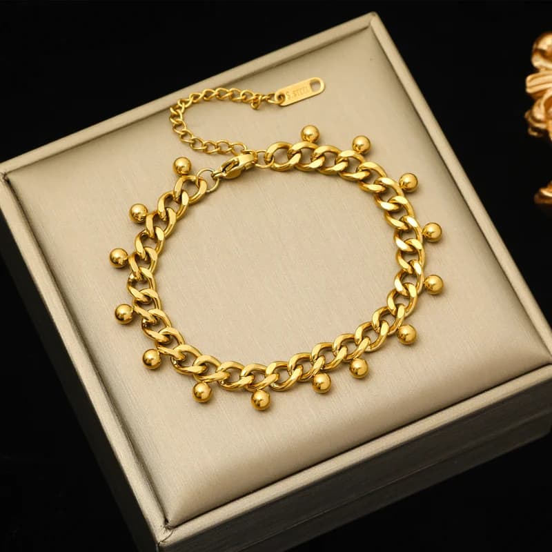 Bracelet jonc chaîne épaisse géométrique, plaqué or