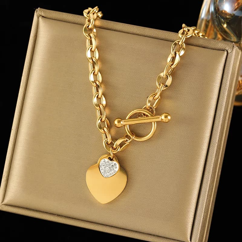Parure collier et bracelet double cœur, argent