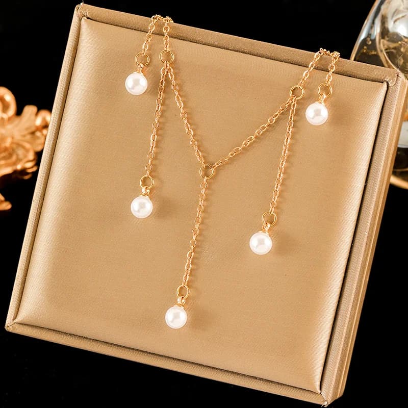 Collier double rangée Turquoise artificielle en acier inoxydable