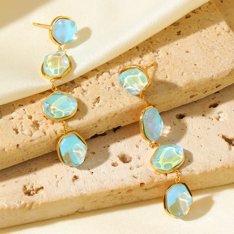 Paire de boucles d'oreilles pendantes irrégulières colorées