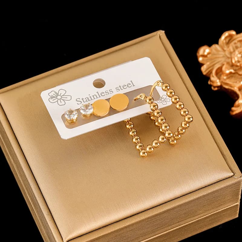Set de boucles d'oreilles en acier inoxydable, plaqué or