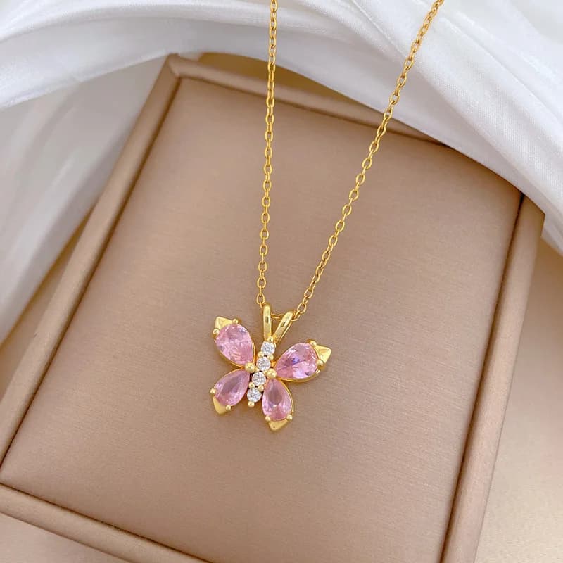 Collier pendentif fleur bleue