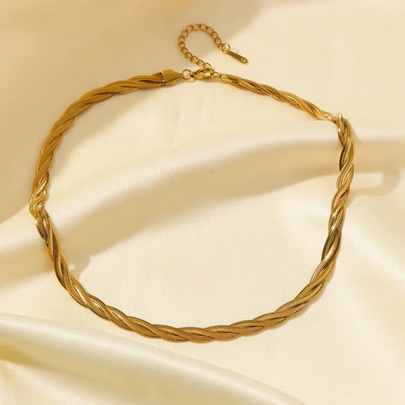 Parure Collier et Bracelet Chaîne Tressée Croisée