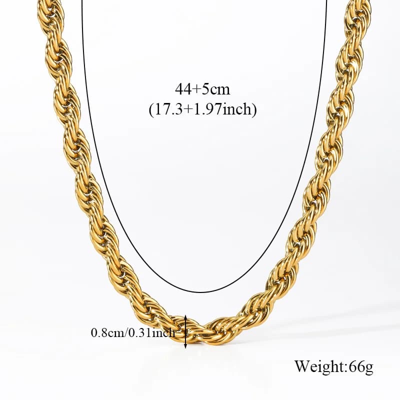 Parure collier et bracelet chaîne torsadée épaisse 8 mm